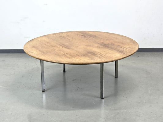 FLORENCE KNOLL Couchtisch Rund Chrom Holz 105cm Vintage 60er 70er Nuss
