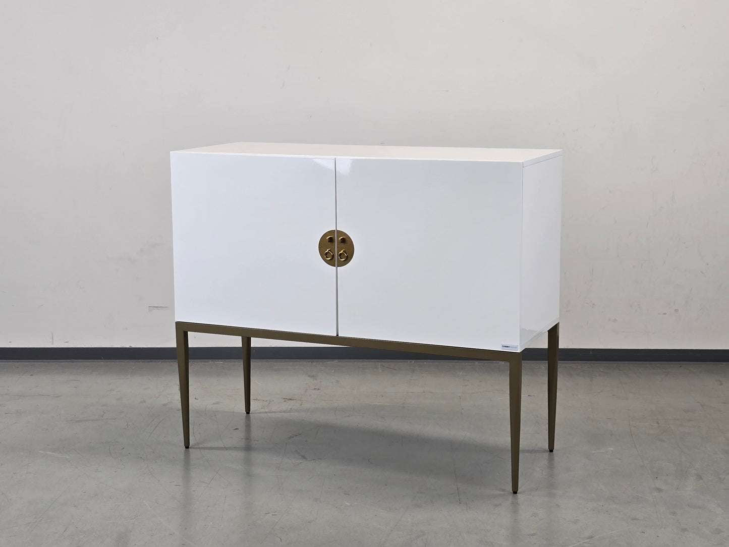 CARRYHOME HIGHBOARD Weiß Hochglanz Kommode Messing-Optik Sideboard