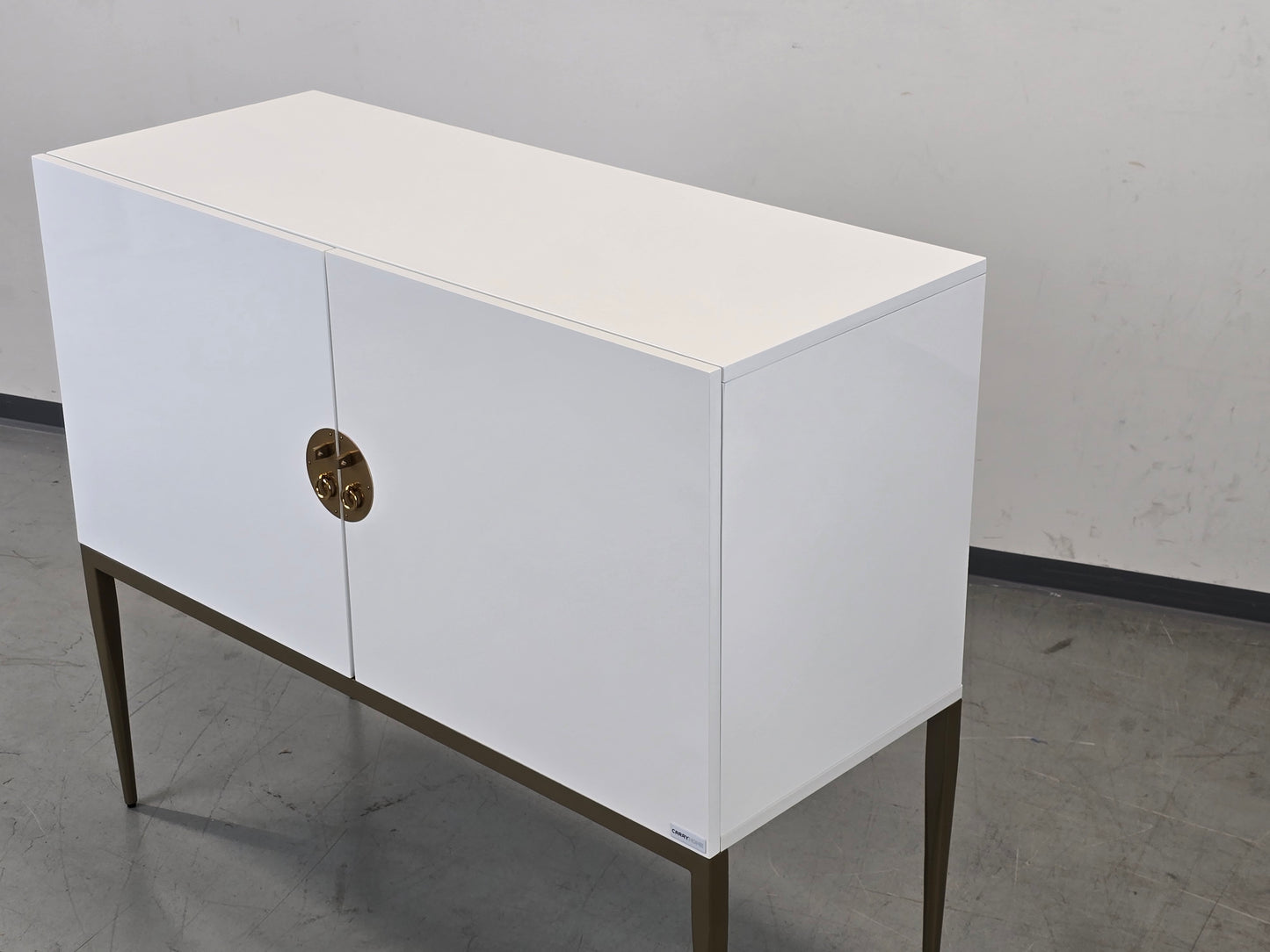 CARRYHOME HIGHBOARD Weiß Hochglanz Kommode Messing-Optik Sideboard