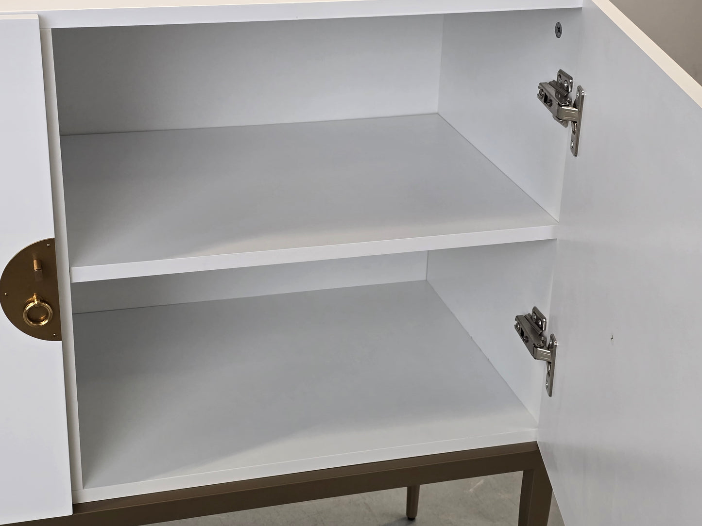 CARRYHOME HIGHBOARD Weiß Hochglanz Kommode Messing-Optik Sideboard