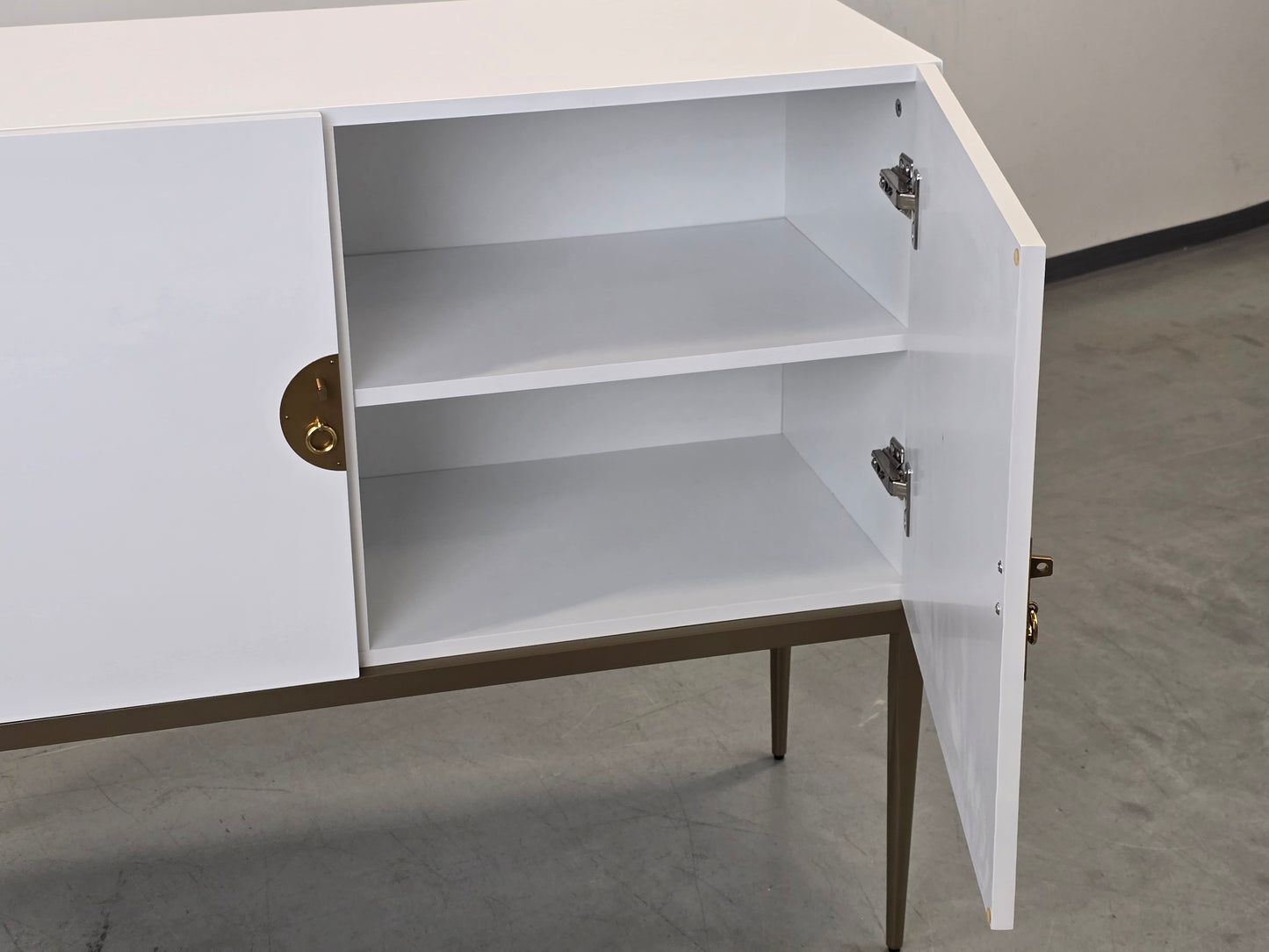 CARRYHOME HIGHBOARD Weiß Hochglanz Kommode Messing-Optik Sideboard