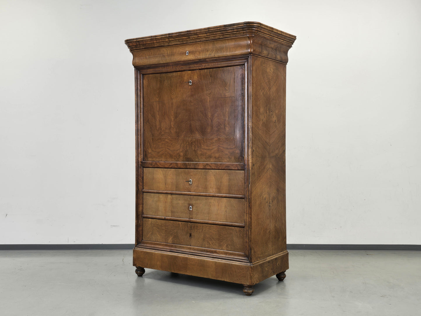 ANTIKER BIEDERMEIER Sekretär Kirschbaum Schreibschrank Wurzelholz um 1830