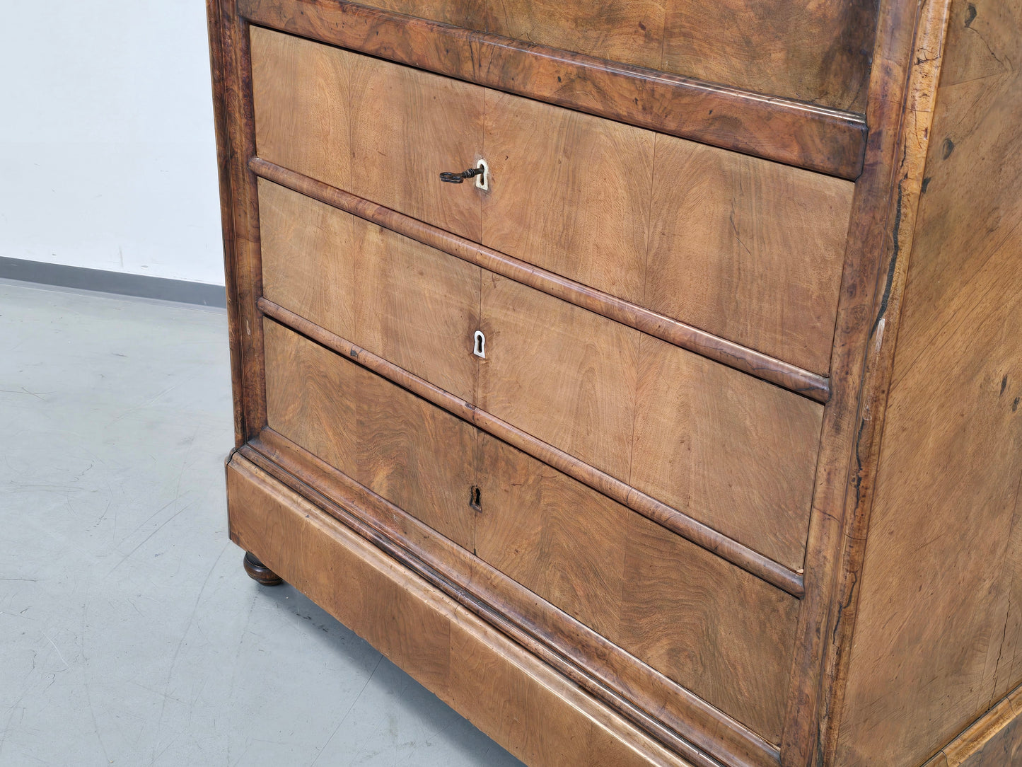 ANTIKER BIEDERMEIER Sekretär Kirschbaum Schreibschrank Wurzelholz um 1830