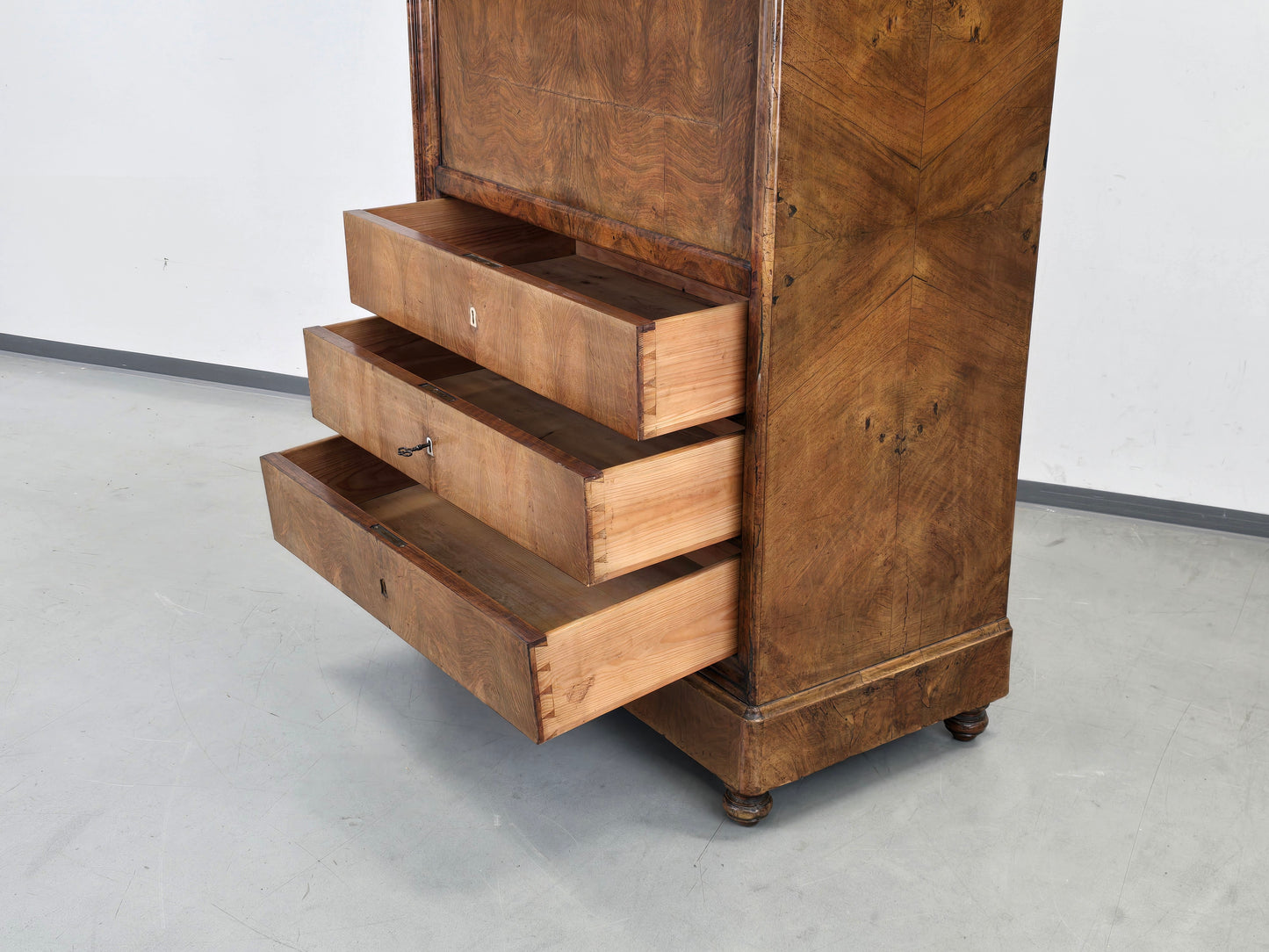 ANTIKER BIEDERMEIER Sekretär Kirschbaum Schreibschrank Wurzelholz um 1830