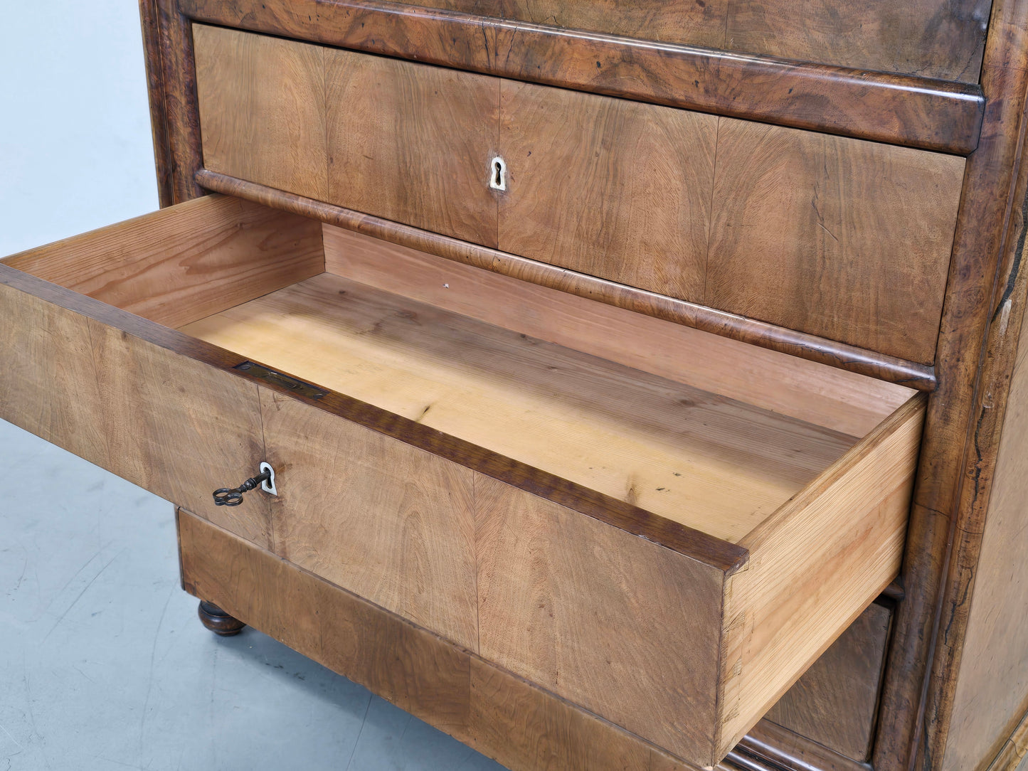 ANTIKER BIEDERMEIER Sekretär Kirschbaum Schreibschrank Wurzelholz um 1830