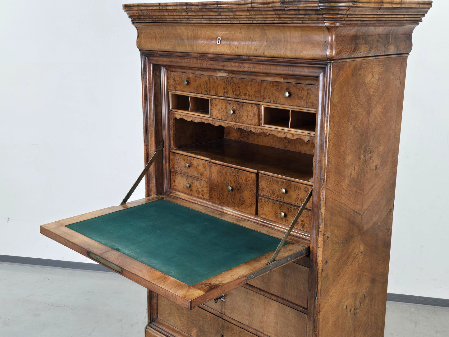 ANTIKER BIEDERMEIER Sekretär Kirschbaum Schreibschrank Wurzelholz um 1830