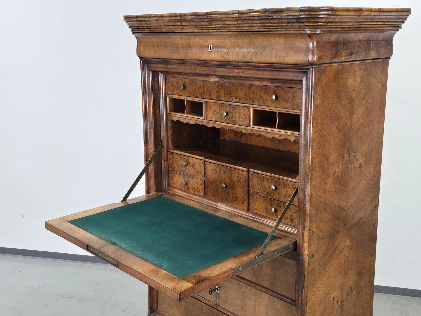 ANTIKER BIEDERMEIER Sekretär Kirschbaum Schreibschrank Wurzelholz um 1830