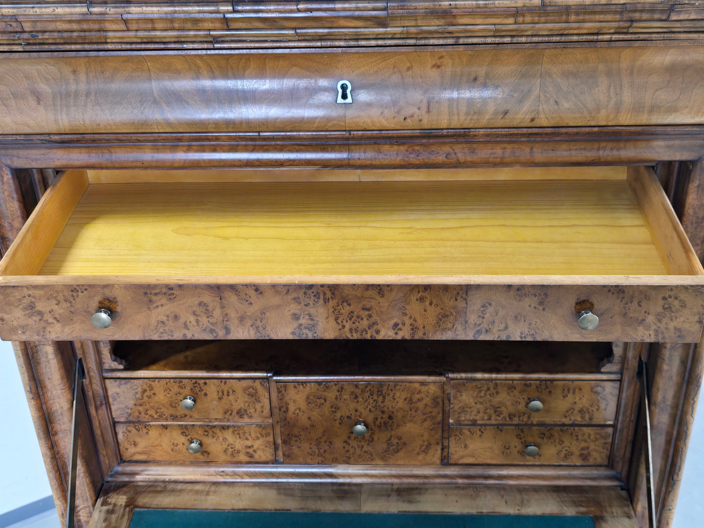 ANTIKER BIEDERMEIER Sekretär Kirschbaum Schreibschrank Wurzelholz um 1830