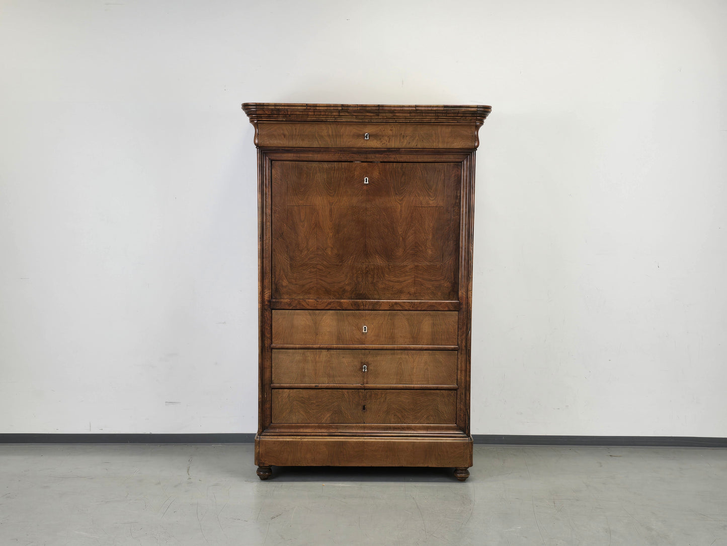 ANTIKER BIEDERMEIER Sekretär Kirschbaum Schreibschrank Wurzelholz um 1830
