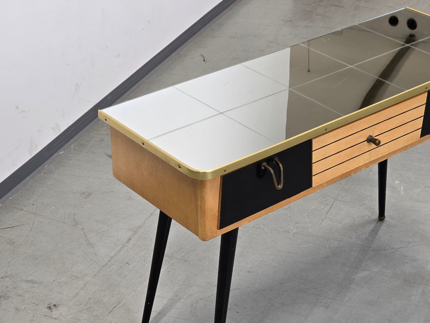 MID CENTURY Kommode 60er Vintage Sideboard Konsole Spiegel Messing