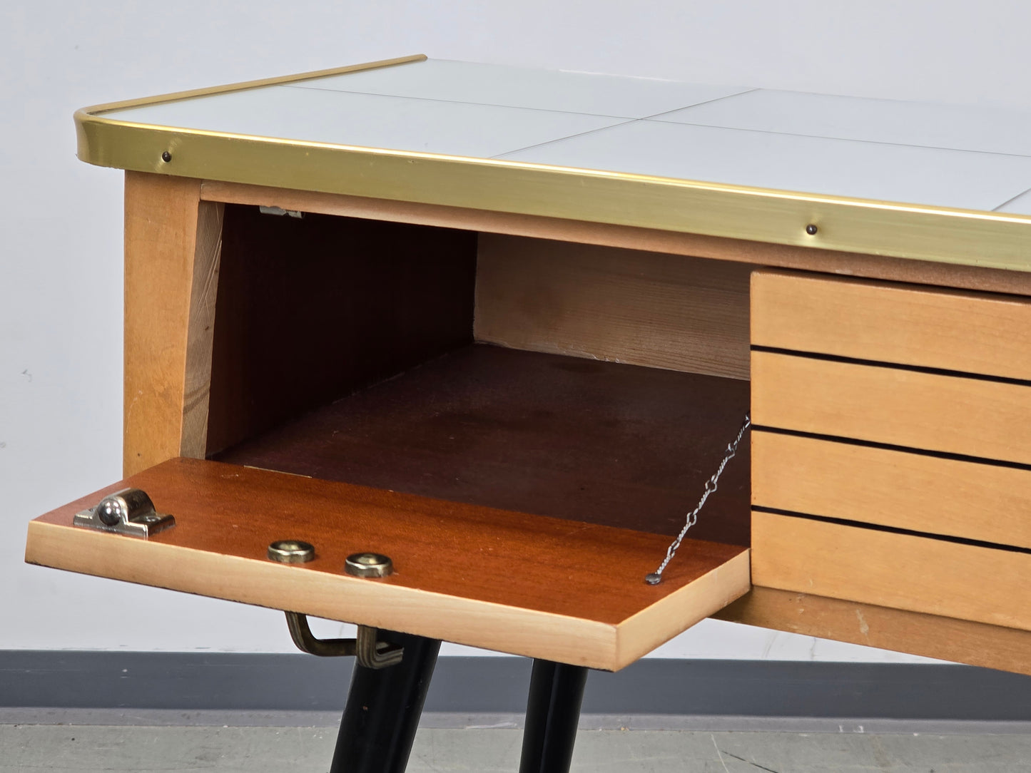 MID CENTURY Kommode 60er Vintage Sideboard Konsole Spiegel Messing