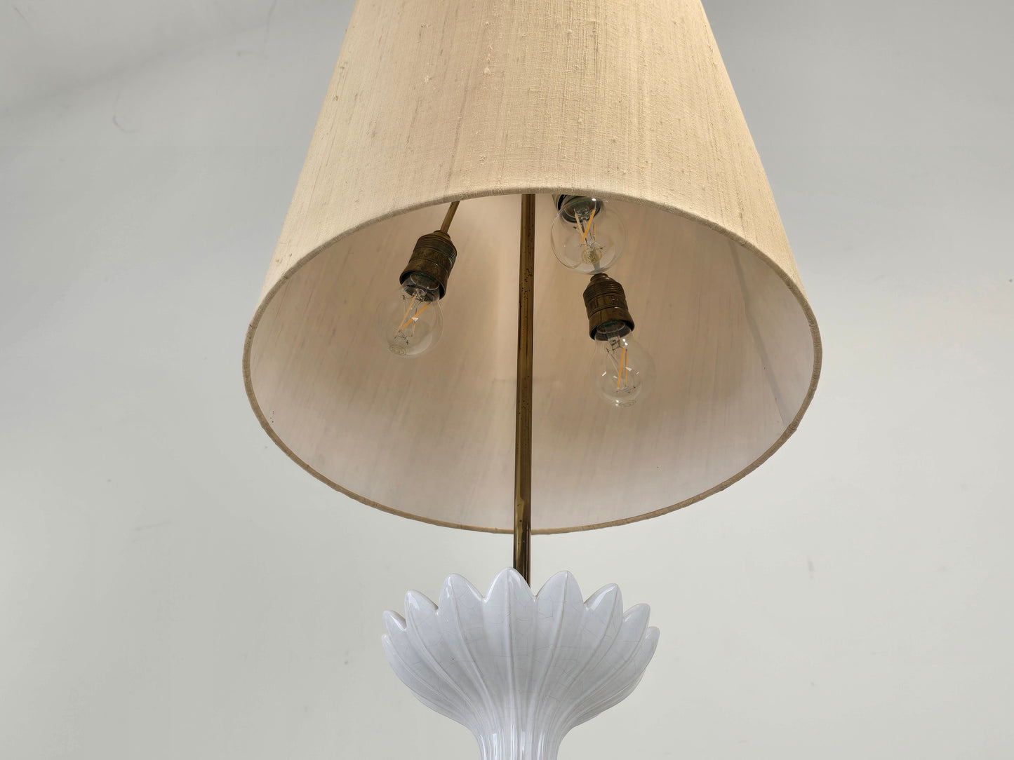 VINTAGE STEHLAMPE Keramik Lotus 60er 70er Italien Hollywood Regency Lampe