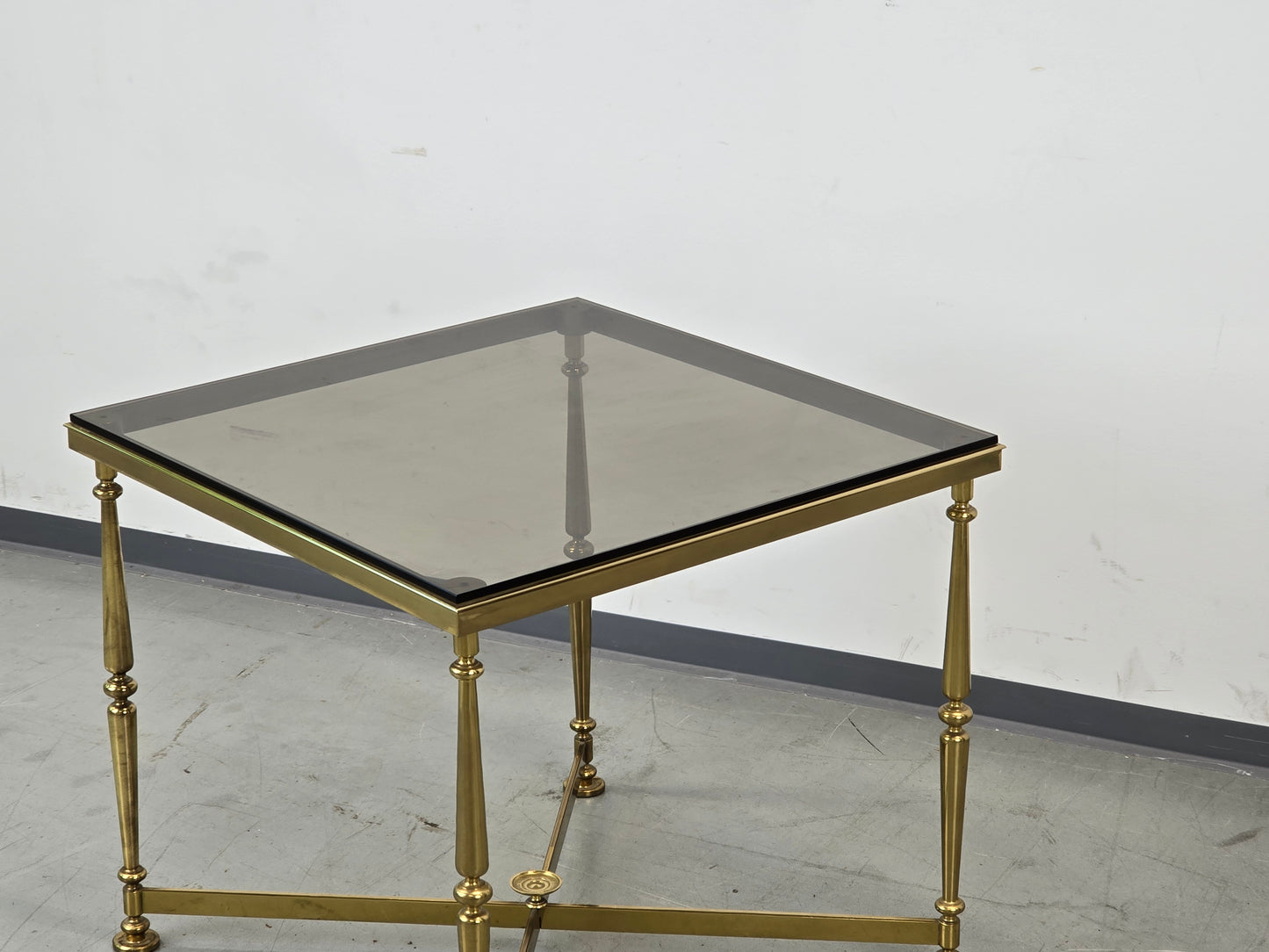VINTAGE MESSING Beistelltisch Glas Hollywood Regency Jansen Stil