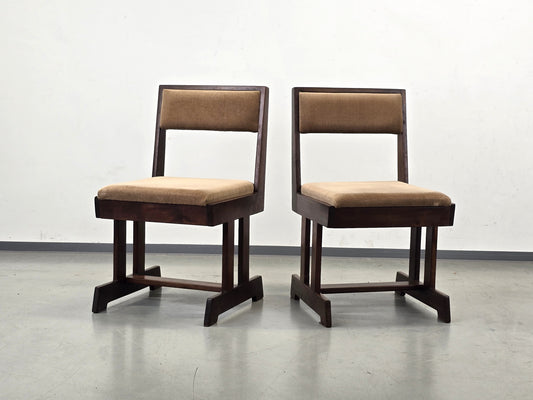 BRUTALIST STUHL Mid Century Vintage Esszimmerstuhl Holz Samt Retro