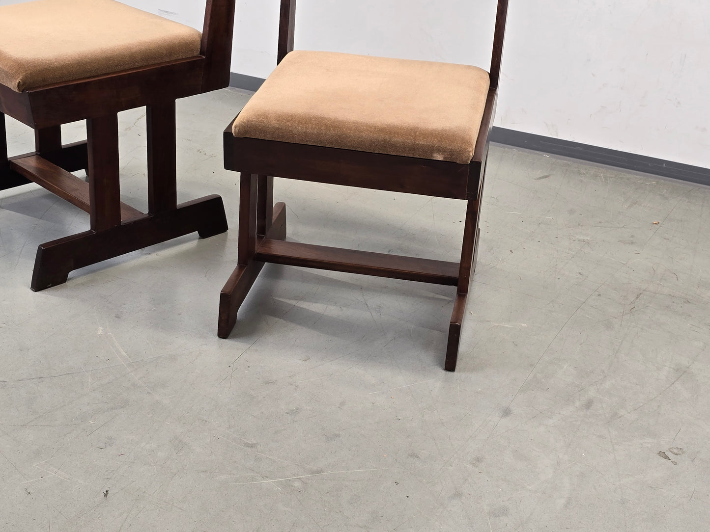 BRUTALIST STUHL Mid Century Vintage Esszimmerstuhl Holz Samt Retro
