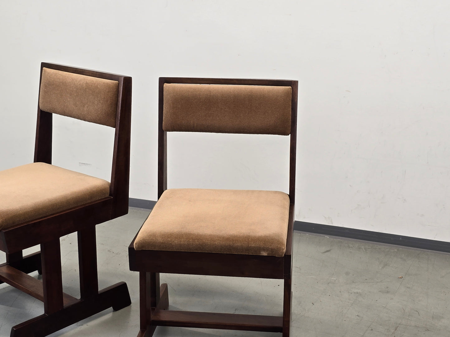 BRUTALIST STUHL Mid Century Vintage Esszimmerstuhl Holz Samt Retro