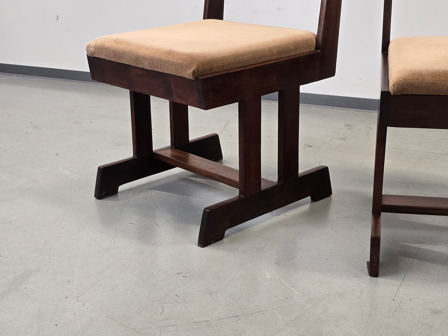 BRUTALIST STUHL Mid Century Vintage Esszimmerstuhl Holz Samt Retro