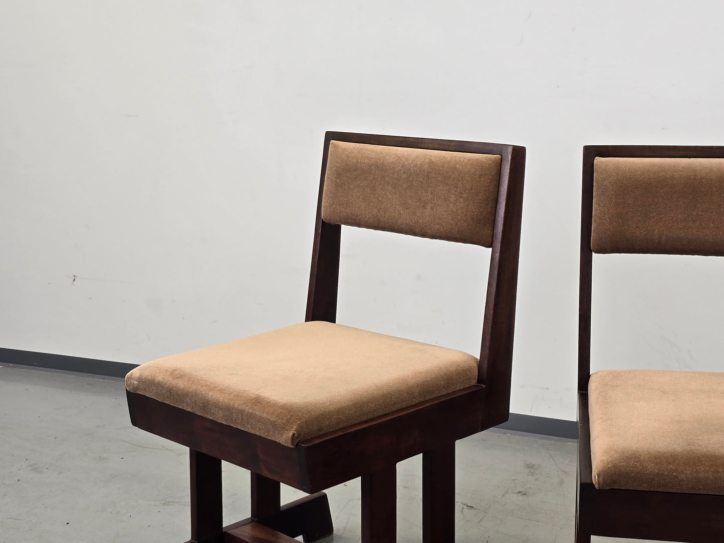 BRUTALIST STUHL Mid Century Vintage Esszimmerstuhl Holz Samt Retro