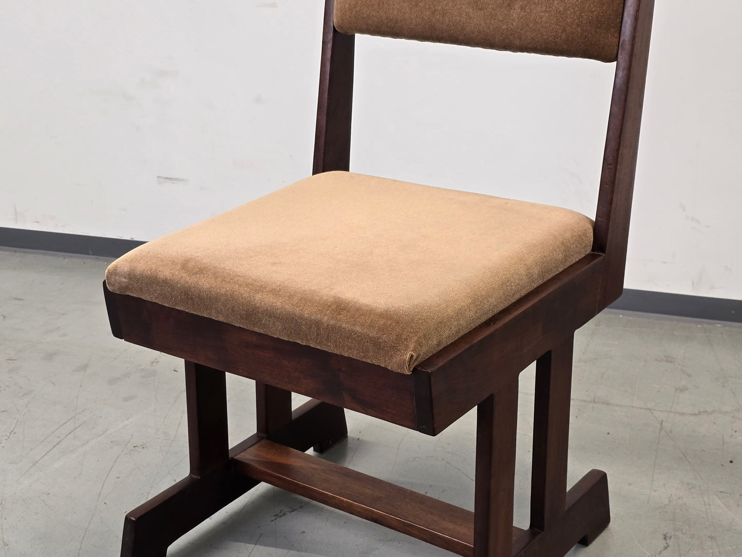 BRUTALIST STUHL Mid Century Vintage Esszimmerstuhl Holz Samt Retro
