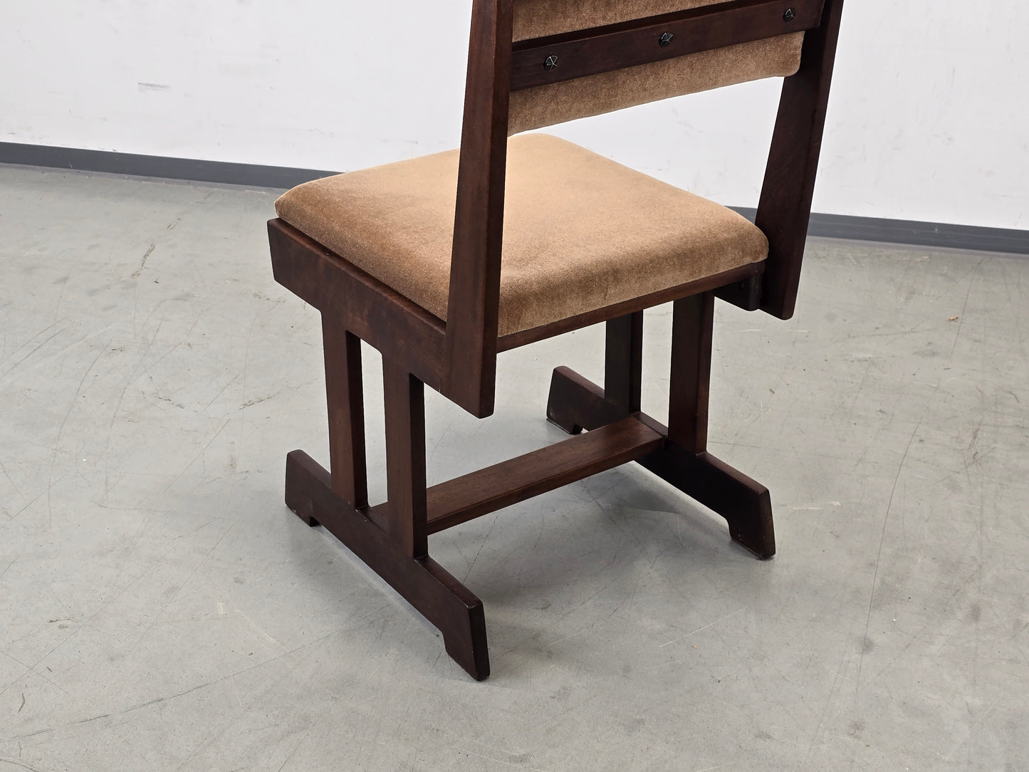 BRUTALIST STUHL Mid Century Vintage Esszimmerstuhl Holz Samt Retro
