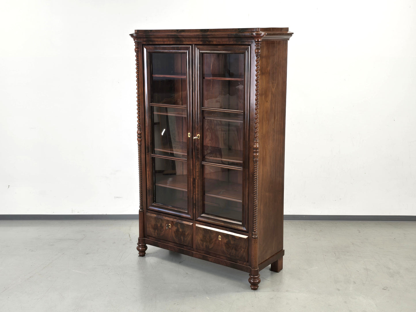 ANTIKE VITRINE Biedermeier Bücherschrank Mahagoni Schrank