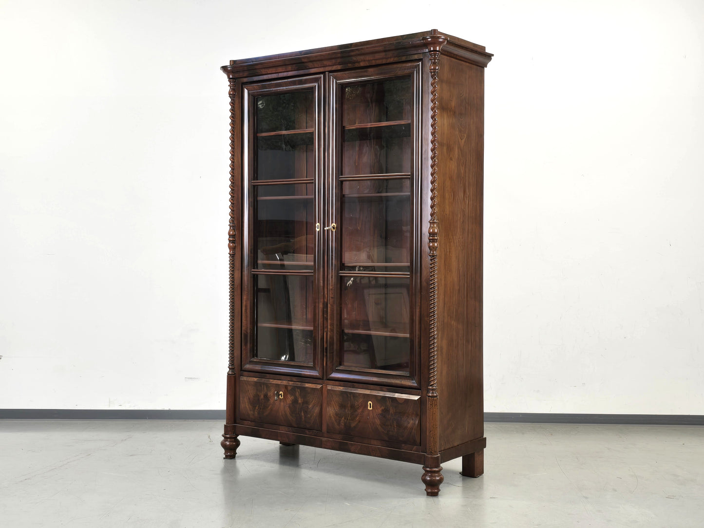 ANTIKE VITRINE Biedermeier Bücherschrank Mahagoni Schrank