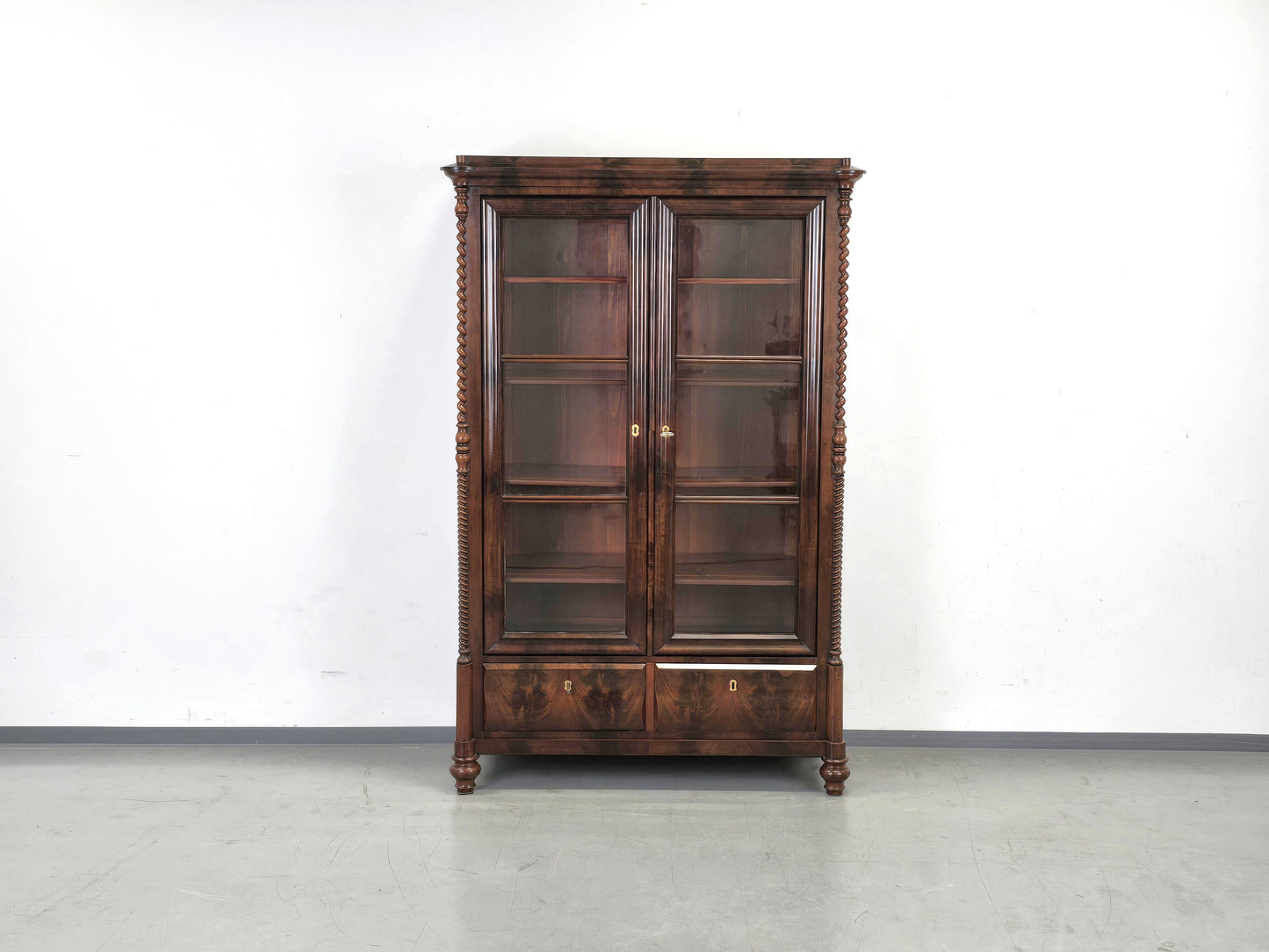 ANTIKE VITRINE Biedermeier Bücherschrank Mahagoni Schrank