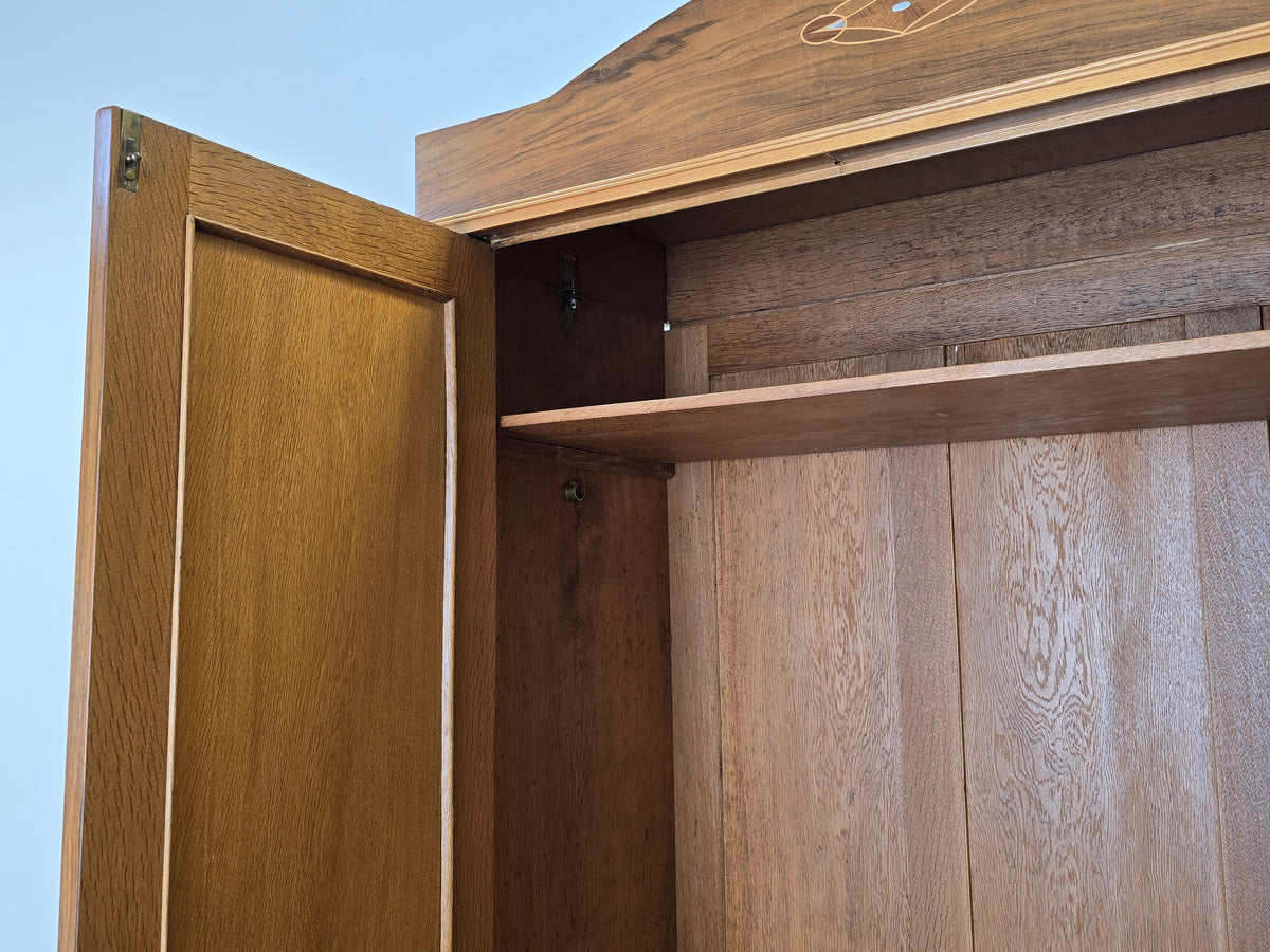 JUGENDSTIL KLEIDERSCHRANK Nussbaum Antik Spiegelschrank Intarsie 1920