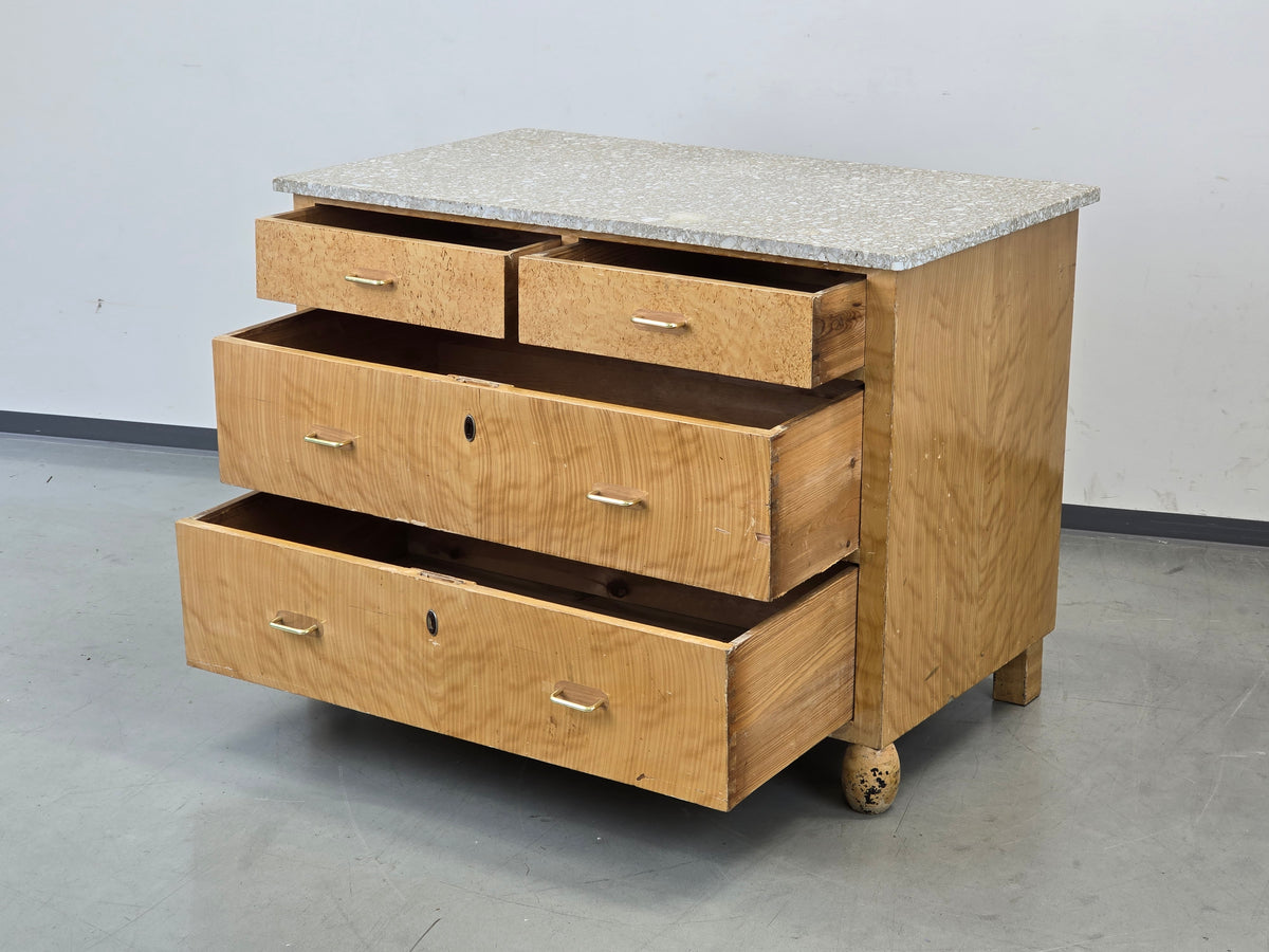 ART DECO KOMMODE Terrazzo Maserbirke Vintage Anrichte 30er Antik