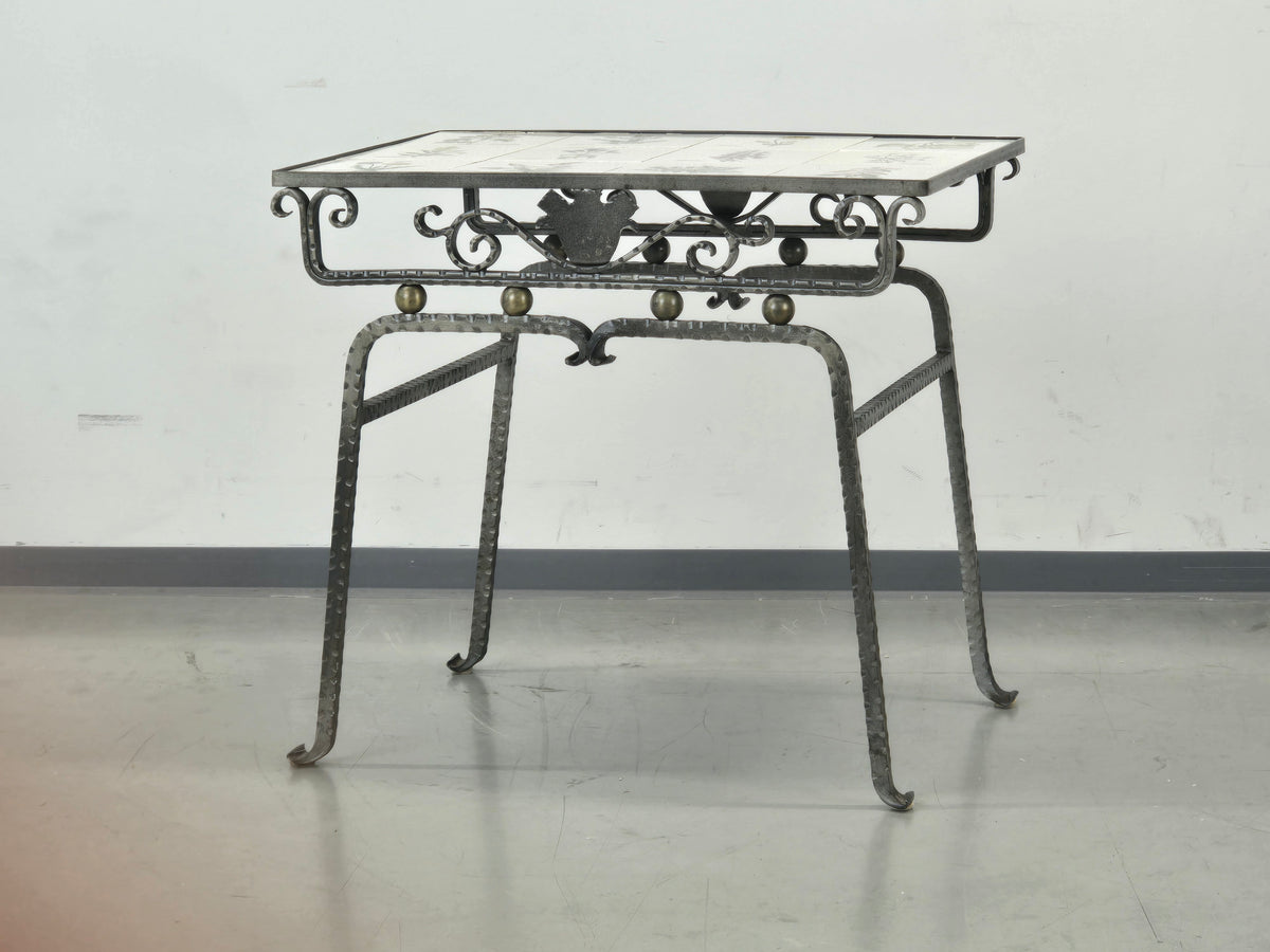 BEISTELLTISCH Vintage Schmiedeeisen Fliesen Botanik Kacheltisch