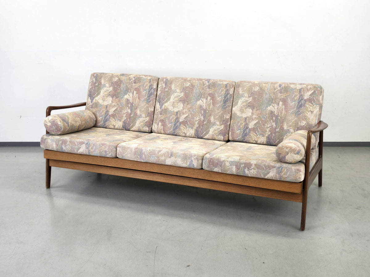 TEAK SOFA Mid Century 60s Dänisch Vintage 3-Sitzer Holz Couch Schlaffunktion