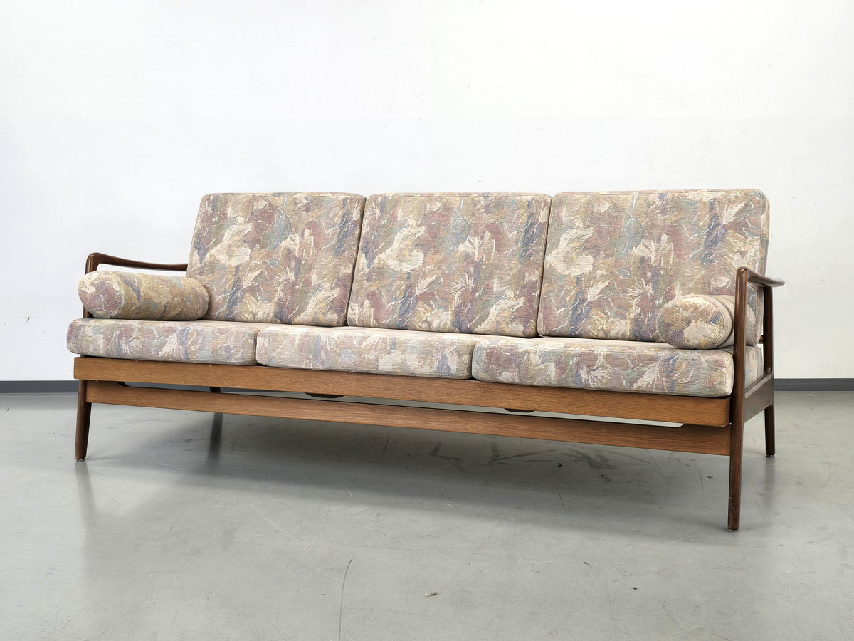 TEAK SOFA Mid Century 60s Dänisch Vintage 3-Sitzer Holz Couch Schlaffunktion