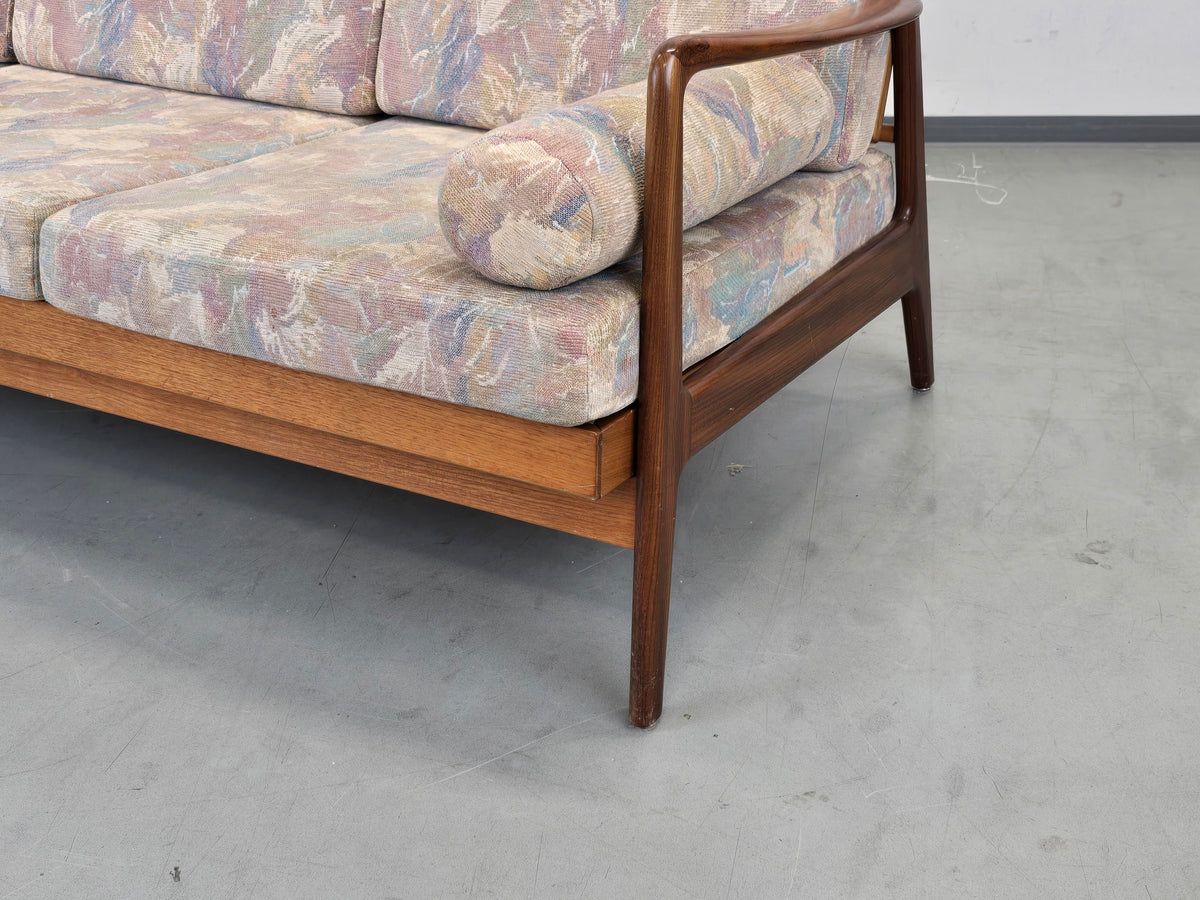 TEAK SOFA Mid Century 60s Dänisch Vintage 3-Sitzer Holz Couch Schlaffunktion