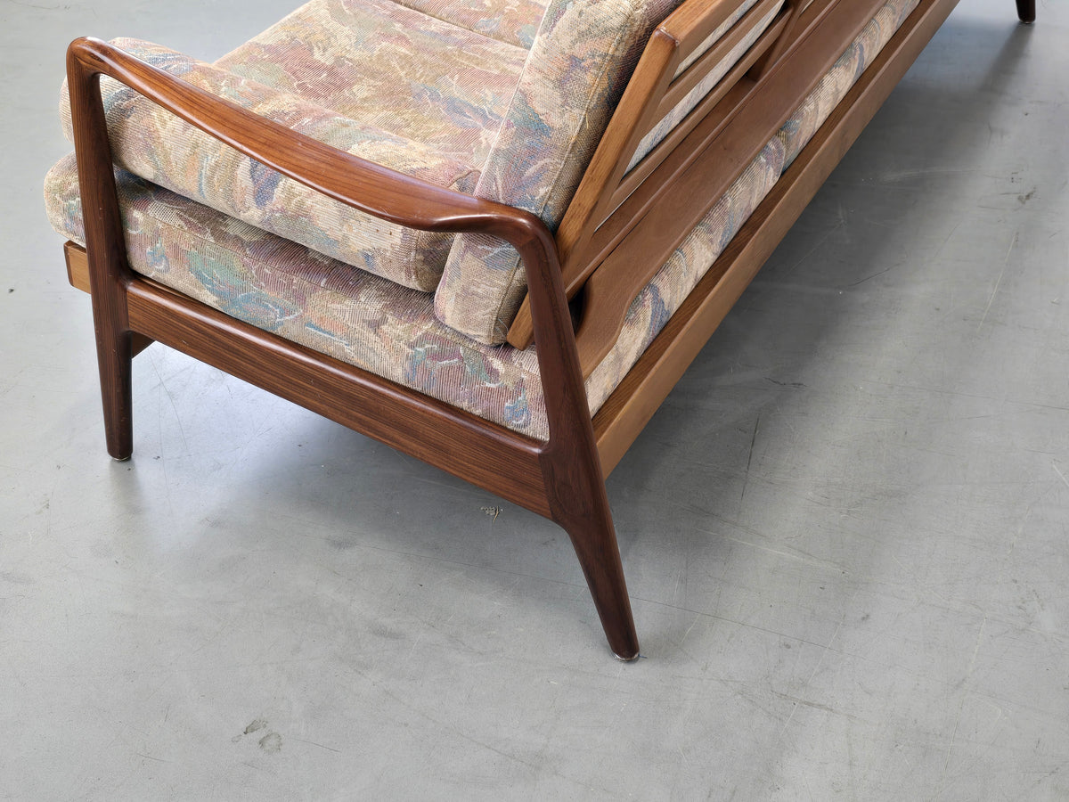 TEAK SOFA Mid Century 60s Dänisch Vintage 3-Sitzer Holz Couch Schlaffunktion