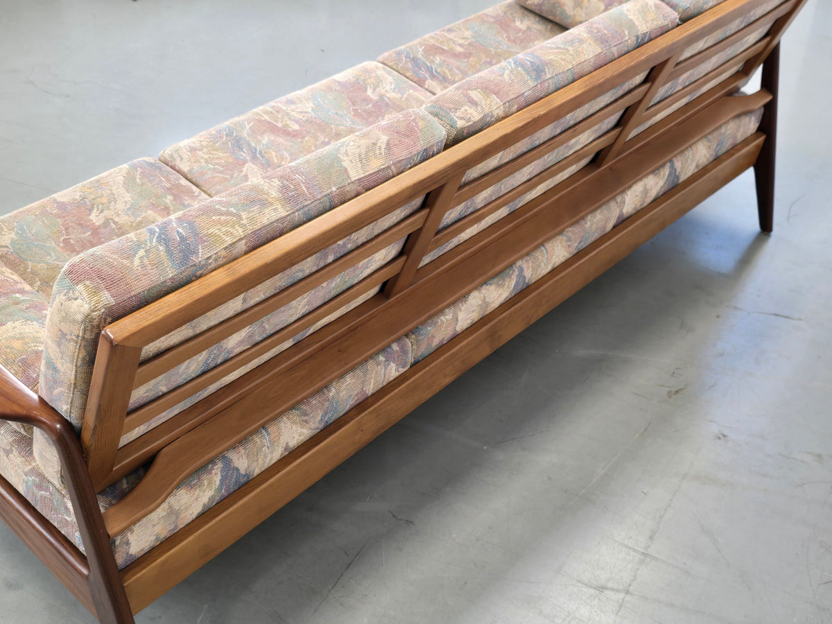 TEAK SOFA Mid Century 60s Dänisch Vintage 3-Sitzer Holz Couch Schlaffunktion