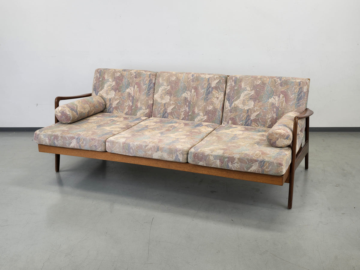 TEAK SOFA Mid Century 60s Dänisch Vintage 3-Sitzer Holz Couch Schlaffunktion