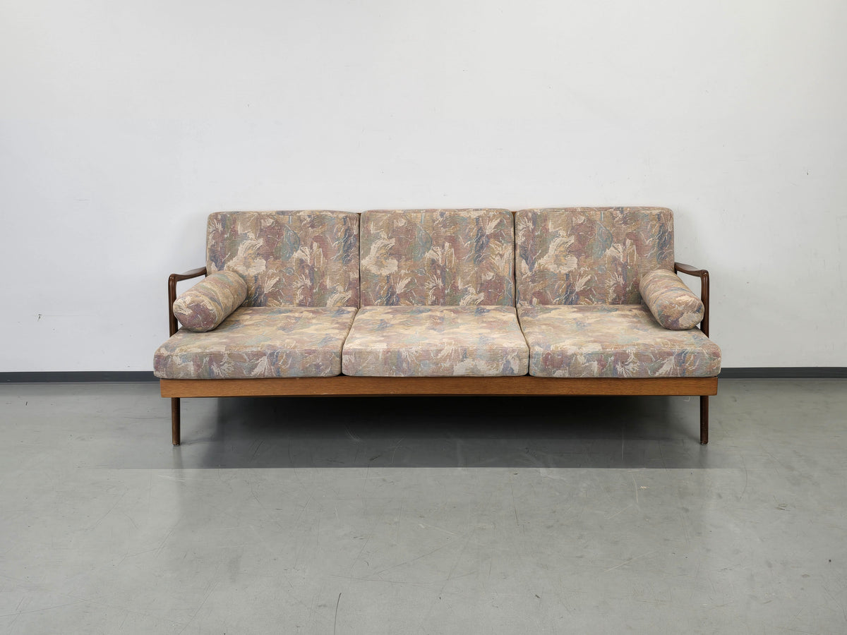 TEAK SOFA Mid Century 60s Dänisch Vintage 3-Sitzer Holz Couch Schlaffunktion