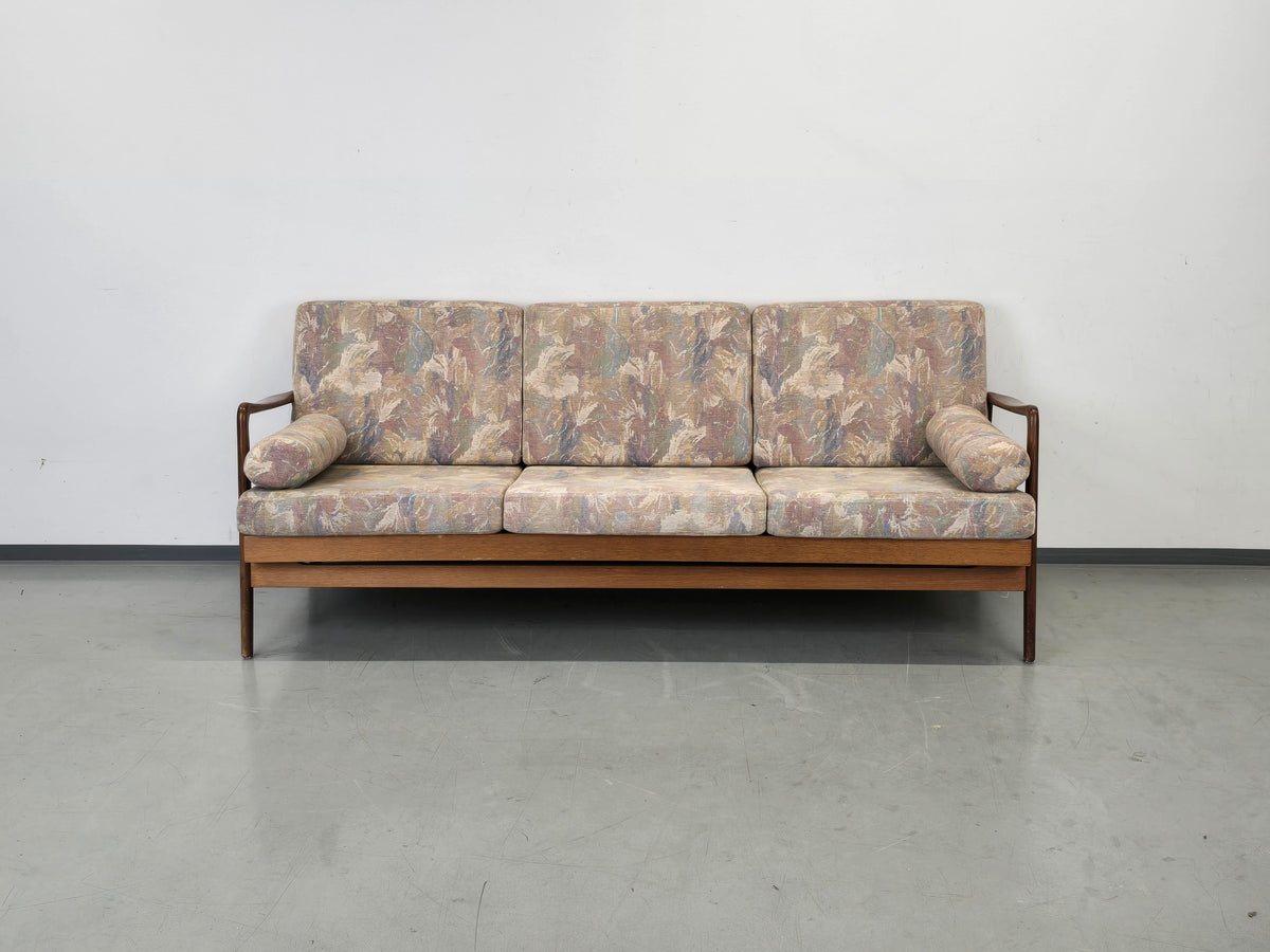 TEAK SOFA Mid Century 60s Dänisch Vintage 3-Sitzer Holz Couch Schlaffunktion