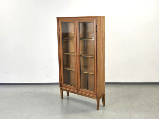 VINTAGE VITRINE Eiche Bleiglas Art Déco Schrank Bücherregal