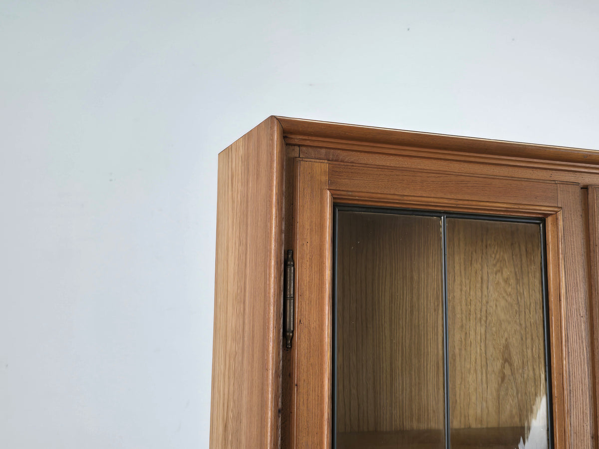 VINTAGE VITRINE Eiche Bleiglas Art Déco Schrank Bücherregal