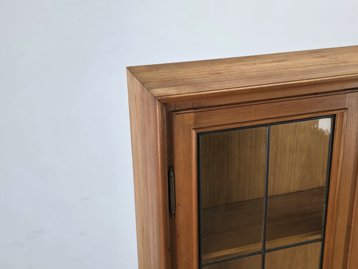 VINTAGE VITRINE Eiche Bleiglas Art Déco Schrank Bücherregal