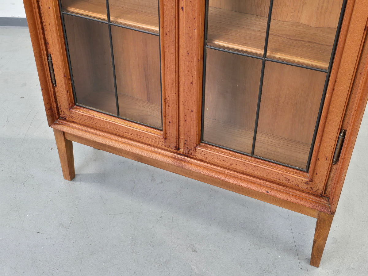 VINTAGE VITRINE Eiche Bleiglas Art Déco Schrank Bücherregal