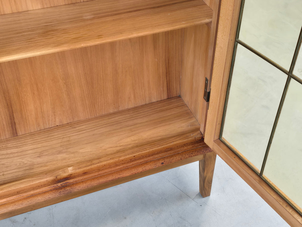 VINTAGE VITRINE Eiche Bleiglas Art Déco Schrank Bücherregal