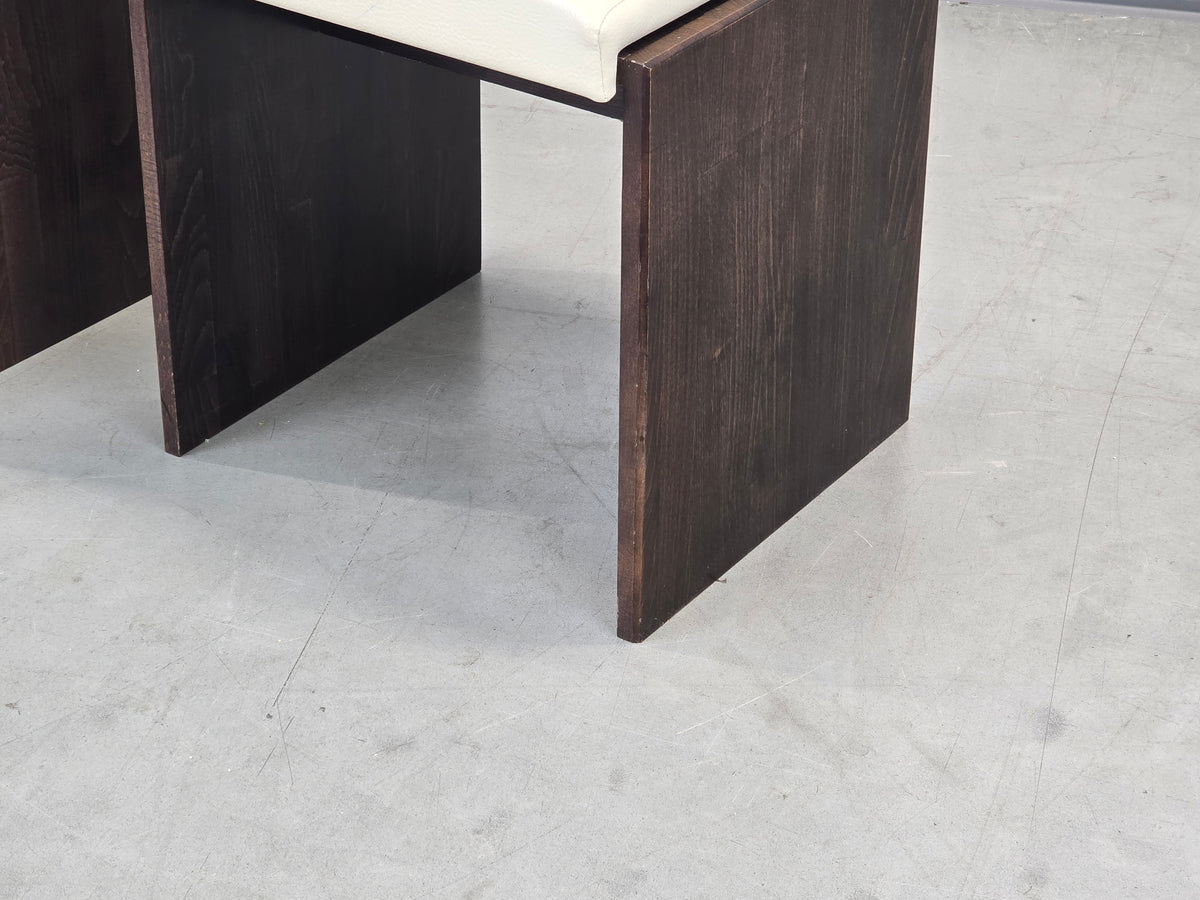 VINTAGE HOCKER Mid Century Brutalist Leder Holz Beistelltisch 60s 70s