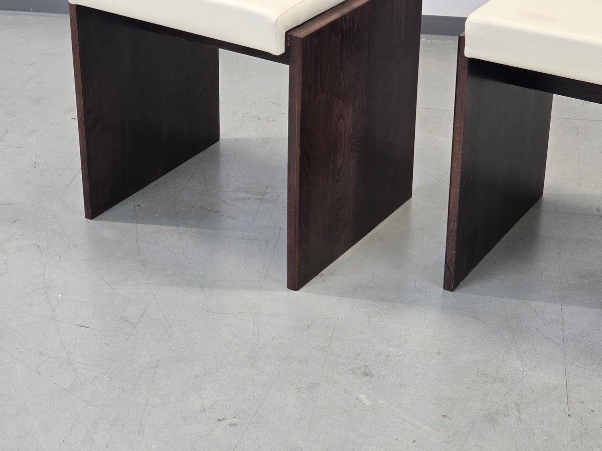 VINTAGE HOCKER Mid Century Brutalist Leder Holz Beistelltisch 60s 70s