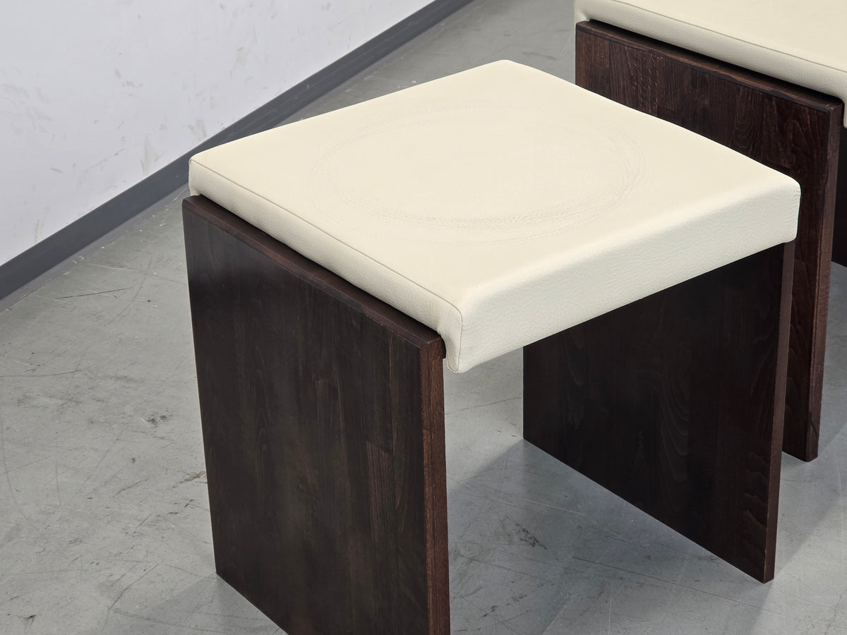 VINTAGE HOCKER Mid Century Brutalist Leder Holz Beistelltisch 60s 70s