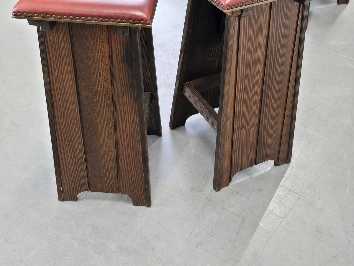 BARHOCKER VINTAGE Brutalismus Leder Holz Hocker Barstuhl Design Stuhl