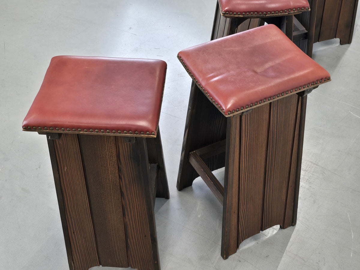 BARHOCKER VINTAGE Brutalismus Leder Holz Hocker Barstuhl Design Stuhl