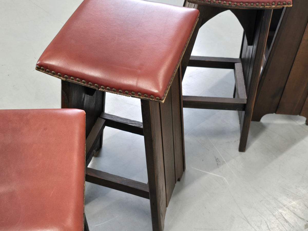 BARHOCKER VINTAGE Brutalismus Leder Holz Hocker Barstuhl Design Stuhl
