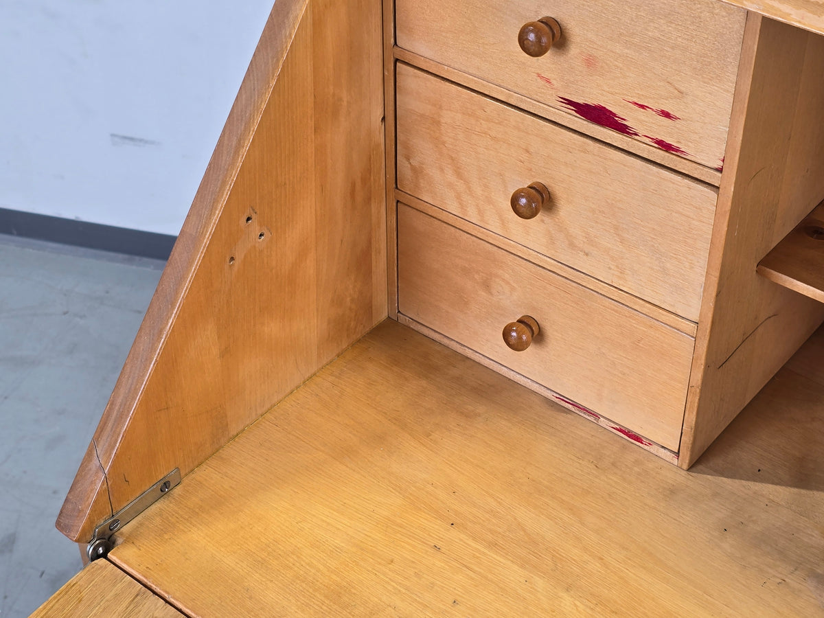 HÄKLI SEKRETÄR Birke Teak Vintage Mid Century Kommode Schreibtisch